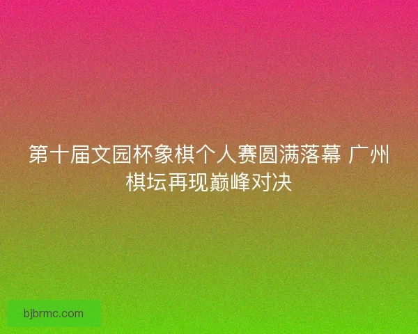 第十届文园杯象棋个人赛圆满落幕 广州棋坛再现巅峰对决